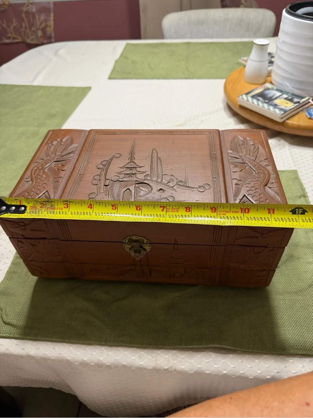 Wooden Carved Jewelry Box - Brown